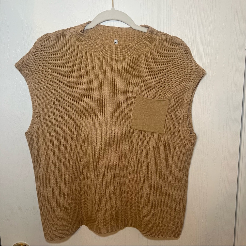 Sleeveless Tan Knit Sweater Vest